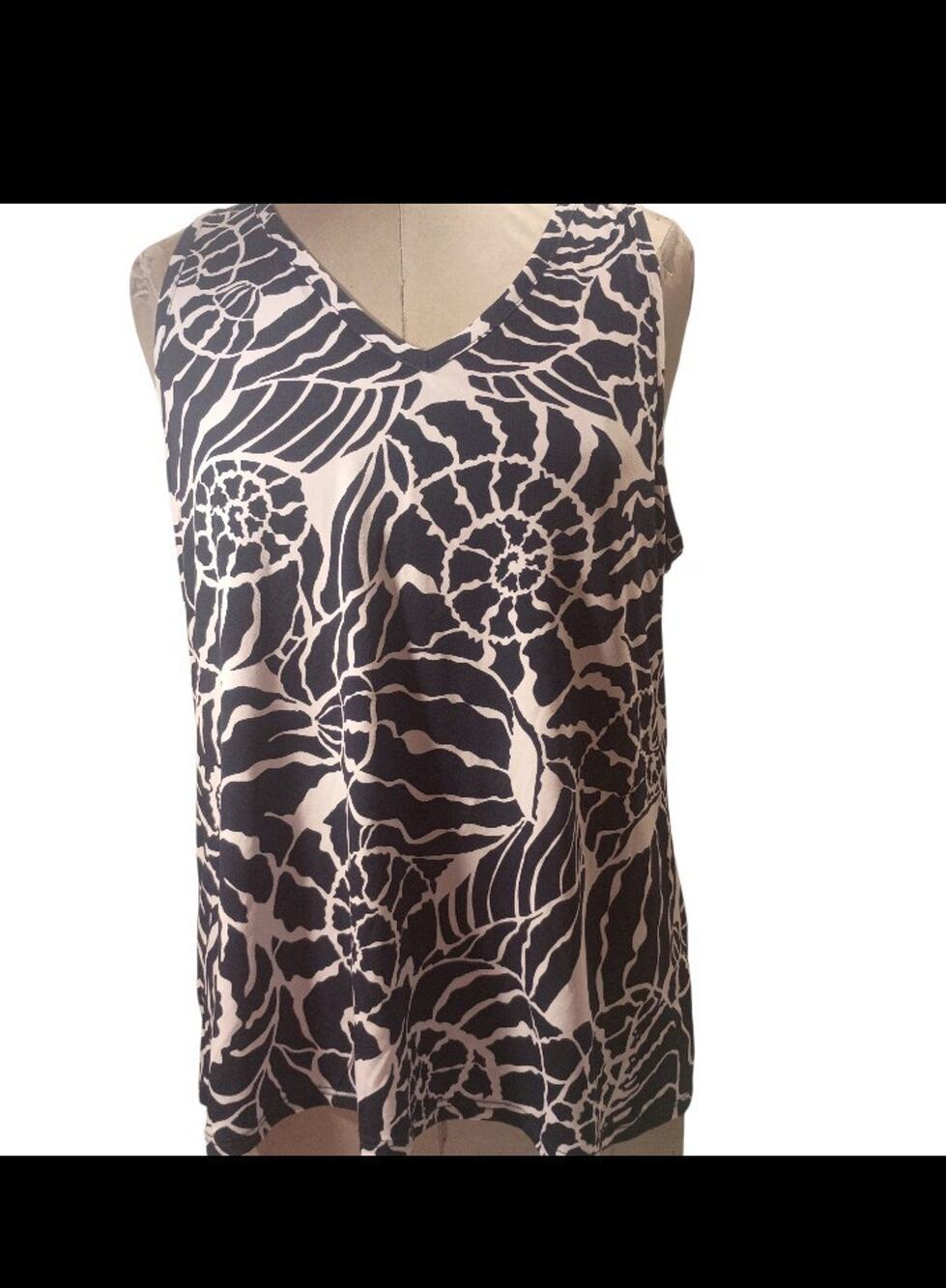 NWT CeCe Sleeveless Seashell Dressy Tunic V Neck Top Blue White Size Large